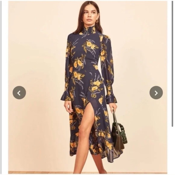NWT REFORMATION Galena Long Sleeve Midi Dress in Petite Jardin Size 12‎ - Picture 2 of 16